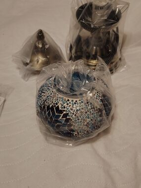 Turkish Moroccan Blue and White Mosaic Glass Lamp. NWT